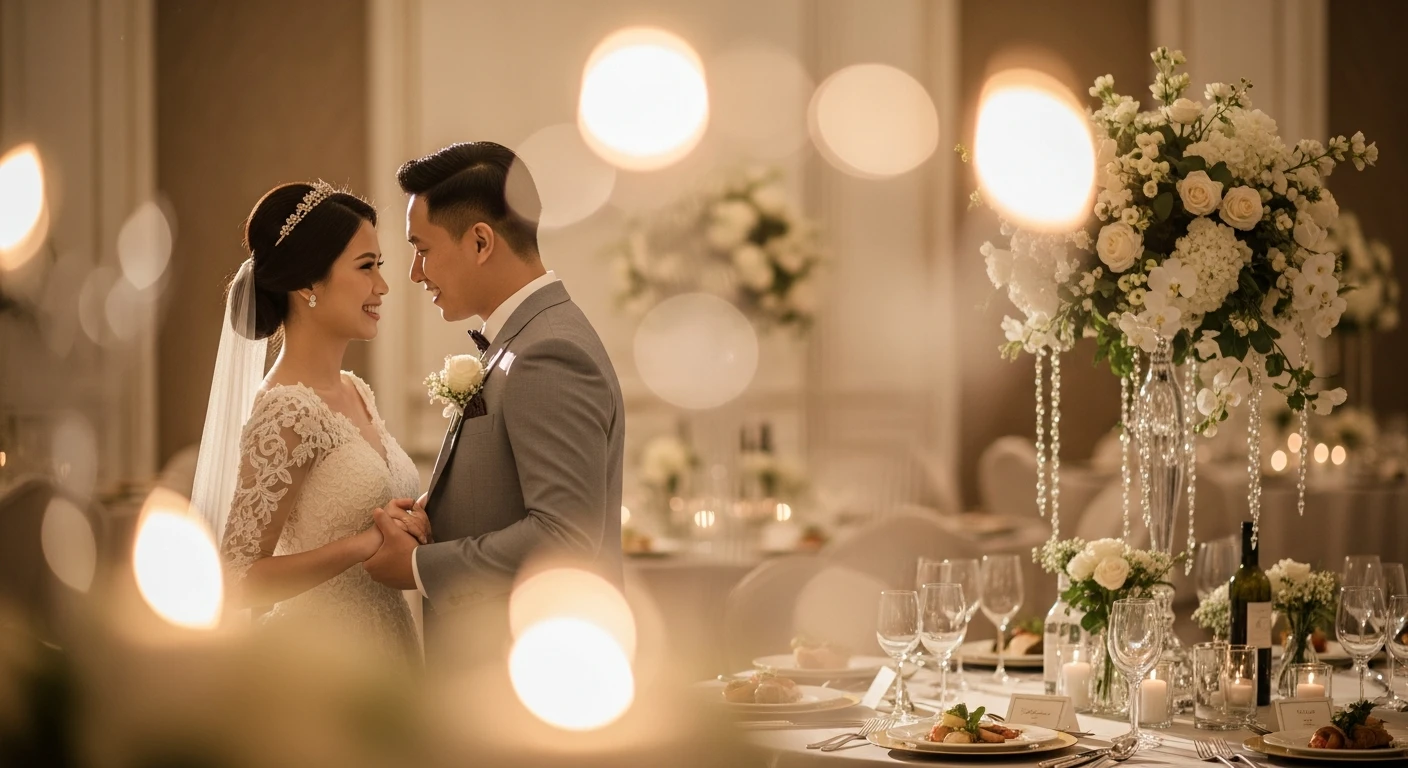 konsep pernikahan elegan nuansa putih bersama nendia primarasa catering jakarta (ilustrasi AI)