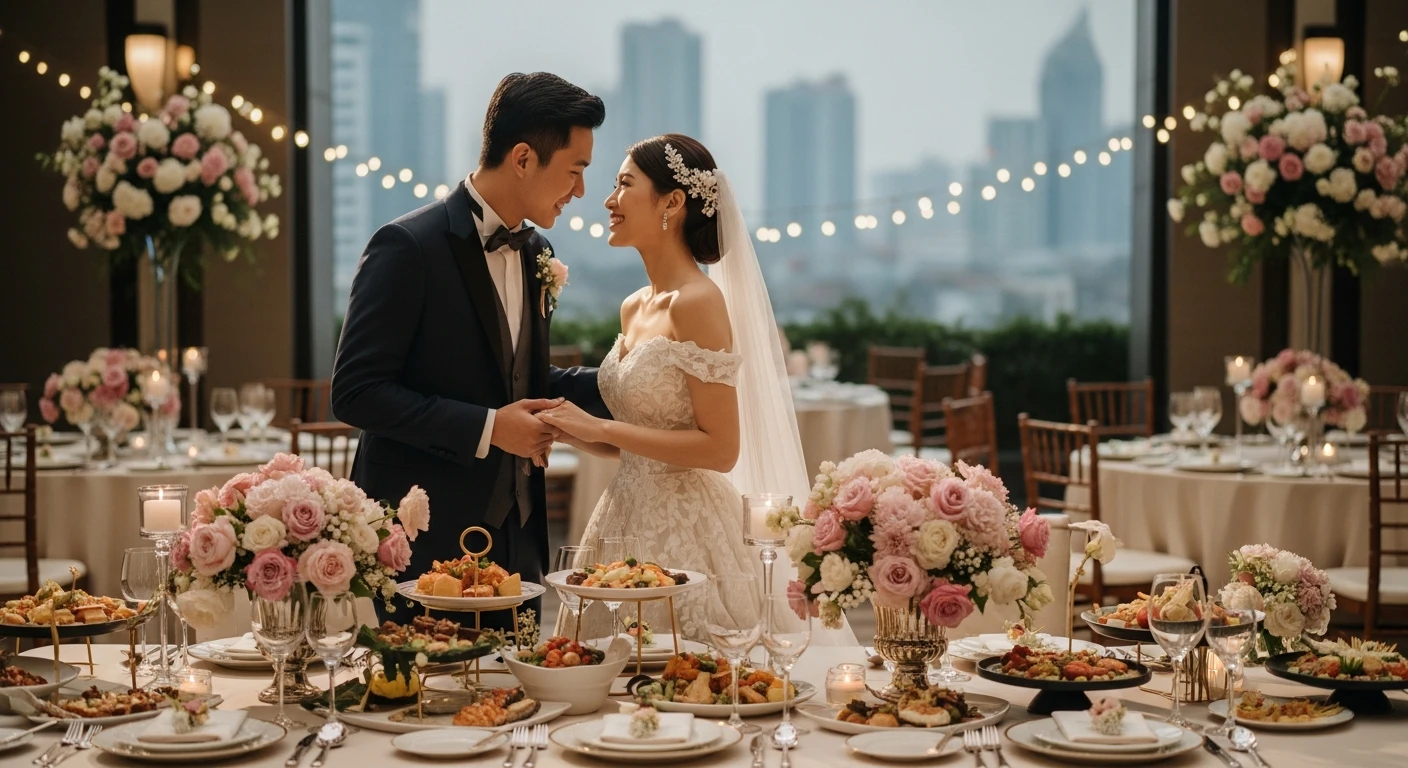 pernikahan outdoor jakarta dengan city view romantis bersama nendia primarasa (ilustrasi AI)